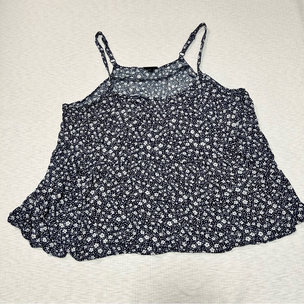 TORRID Navy Floral Gauze Shirred Hem Babydoll Cami Tank Top Size 00